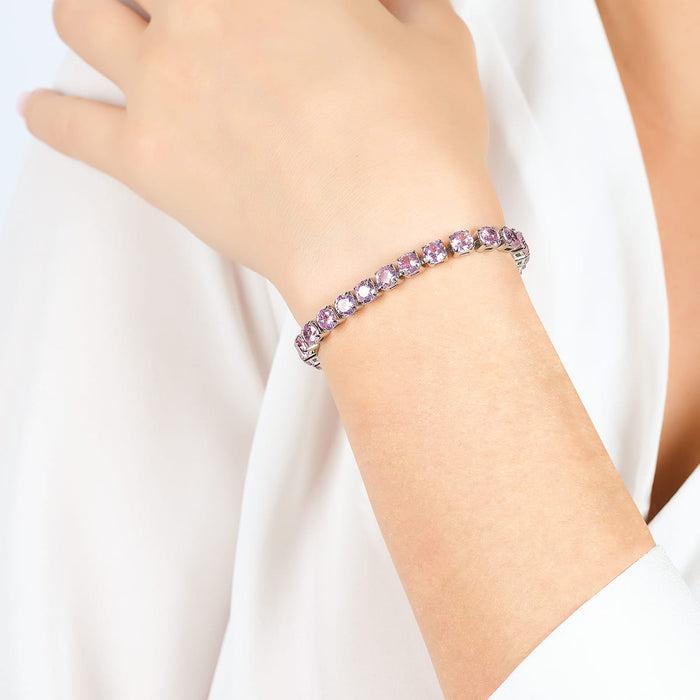 WOMEN'S TENNIS BRACELET IN STEEL WITH PINK CRYSTALS