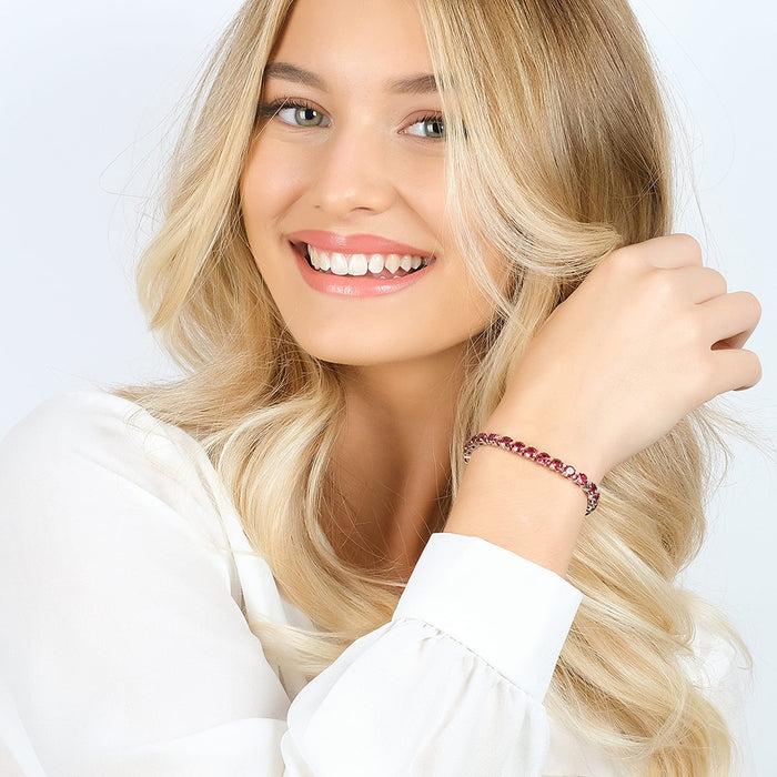 BRACCIALE TENNIS DONNA IN ACCIAIO CON CRISTALLI FUCSIA