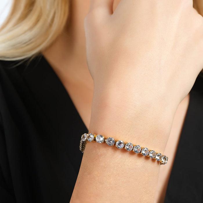 WOMEN'S TENNIS BRACELET IN IP GOLD STEEL WITH WHITE CRYSTALS
