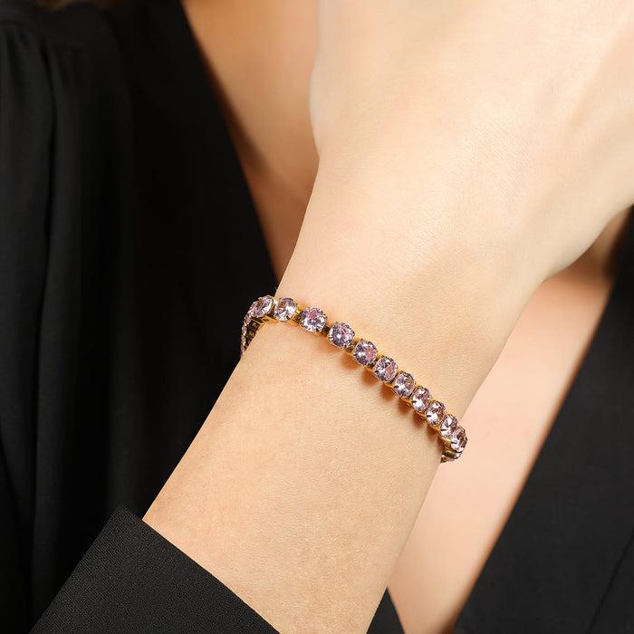 WOMEN'S TENNIS BRACELET IN IP GOLD STEEL WITH PINK CRYSTALS