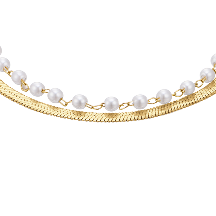 WOMEN'S STEEL BRACELET WITH WHITE PEARLS