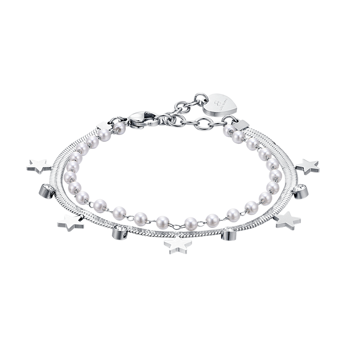 WOMEN'S BRACELET IN STEEL WITH WHITE PEARLS, STARS AND CRYSTALS