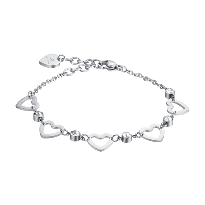 WOMEN'S STEEL BRACELET WITH OPENWORK HEARTS AND WHITE CRYSTALS