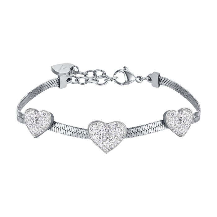 WOMEN'S SNAKE BRACELET IN STEEL WITH HEARTS WITH WHITE CRYSTALS