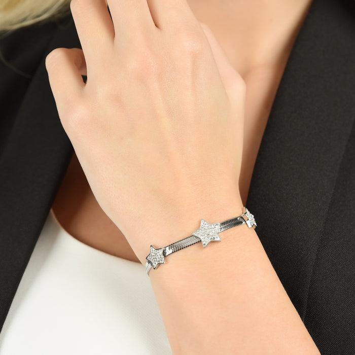 WOMEN'S SNAKE BRACELET IN STEEL WITH STARS WITH WHITE CRYSTALS
