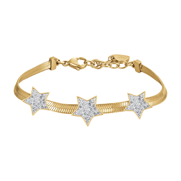 WOMEN'S SNAKE BRACELET IN IP GOLD STEEL WITH STARS WITH WHITE CRYSTALS