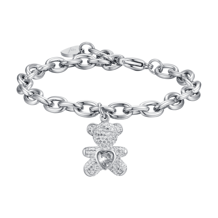 WOMEN'S STEEL BRACELET WITH TEDDY BEAR WITH WHITE CRYSTALS