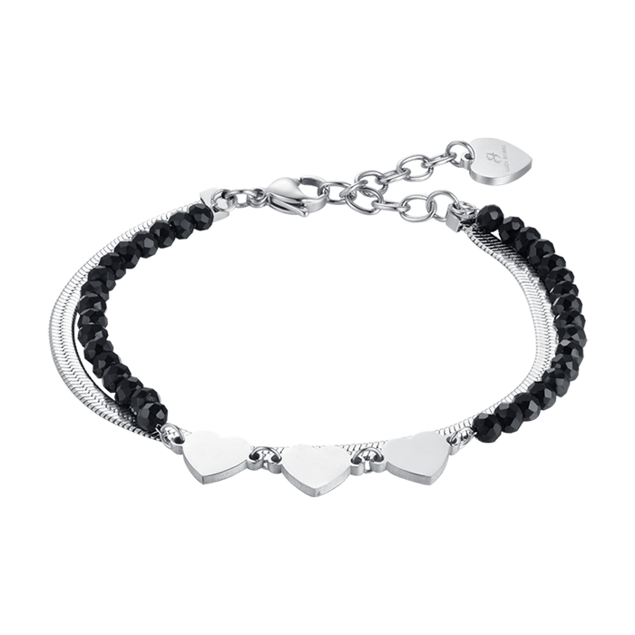 BRACELET FEMME MULTI-FILS EN ACIER AVEC CRISTAUX NOIRS ET COEURS