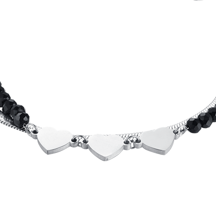 BRACELET FEMME MULTI-FILS EN ACIER AVEC CRISTAUX NOIRS ET COEURS