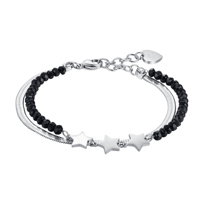 BRACELET FEMME MULTI-SOUCHE EN ACIER AVEC CRISTAUX NOIRS ET ÉTOILES