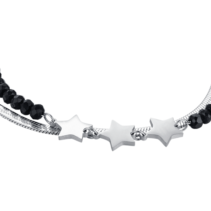 BRACELET FEMME MULTI-SOUCHE EN ACIER AVEC CRISTAUX NOIRS ET ÉTOILES