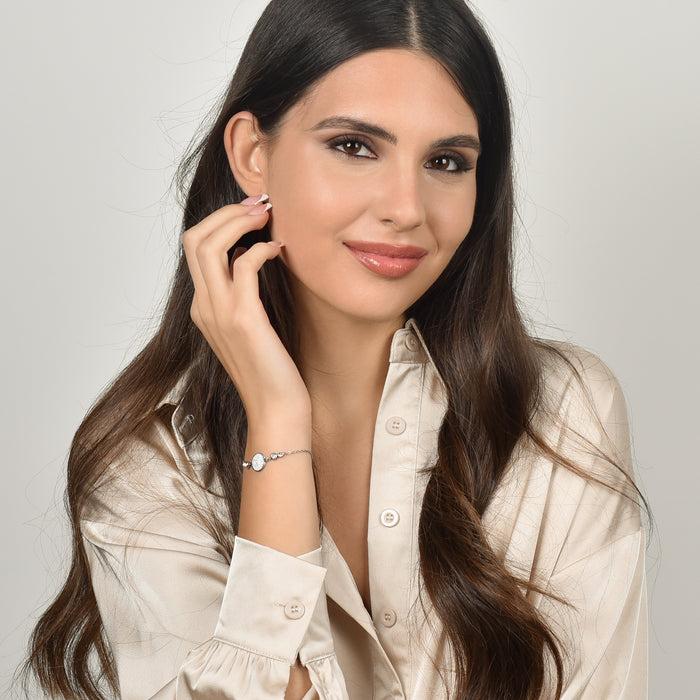 BRACELET EN ACIER POUR FEMME AVEC ÉLÉMENT EN CRISTAL BLANC