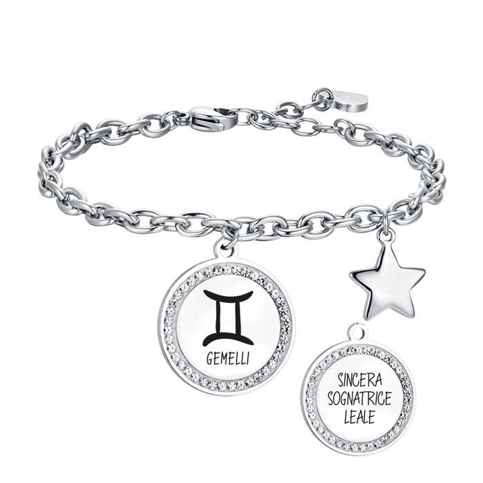 BRACELET ACIER FEMME SIGNE DU ZODIAQUE PLAQUE GÉMEAUX