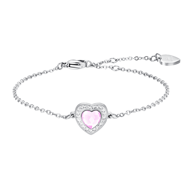 BRACELET FEMME EN ACIER COEUR CRISTAL ROSE ET CRISTAUX BLANCS