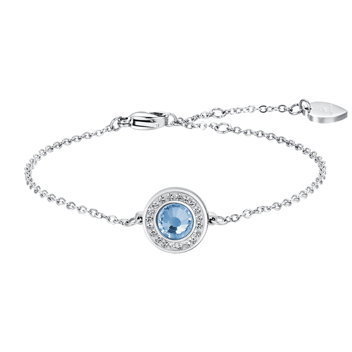 BRACELET FEMME EN ACIER AVEC ÉLÉMENT EN CRISTAL AIGUE-MARINE ET CRISTAUX BLANCS