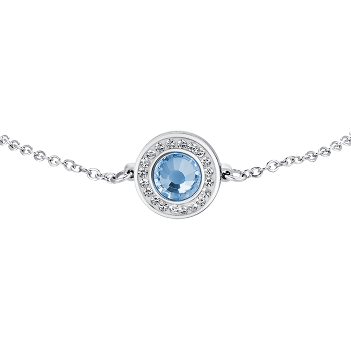 BRACELET FEMME EN ACIER AVEC ÉLÉMENT EN CRISTAL AIGUE-MARINE ET CRISTAUX BLANCS