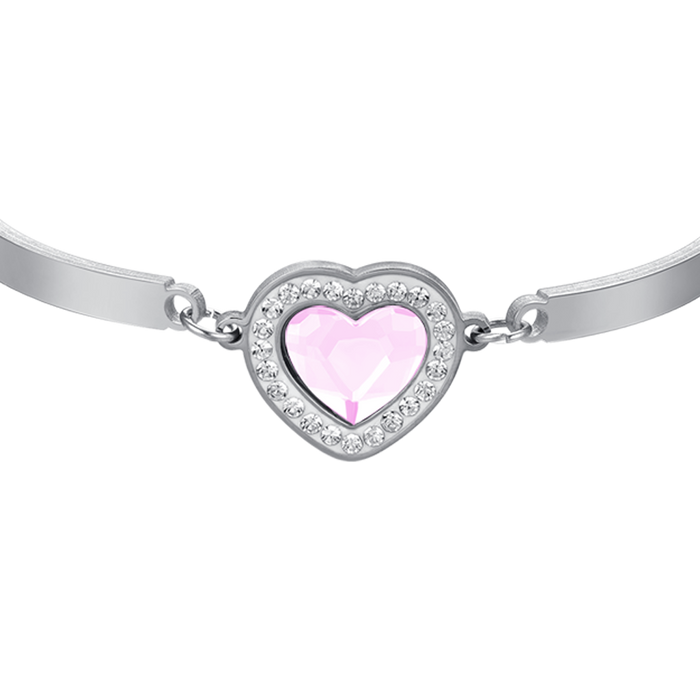 BRACCIALE DONNA IN ACCIAIO CUORE CRISTALLO ROSA E CRISTALLI BIANCHI