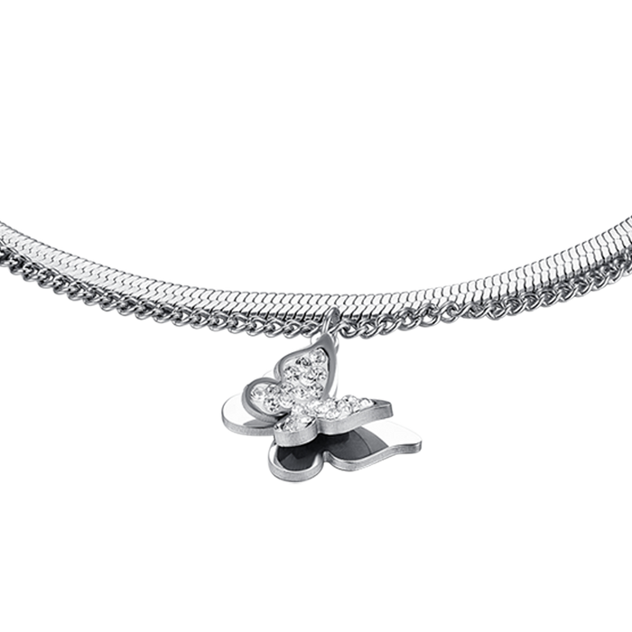 BRACCIALE DONNA IN ACCIAIO FARFALLE CON CRISTALLI BIANCHI