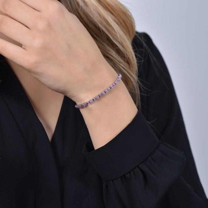 BRACELET DE TENNIS FEMME AVEC ZIRCONE BAGUETTE ROSE