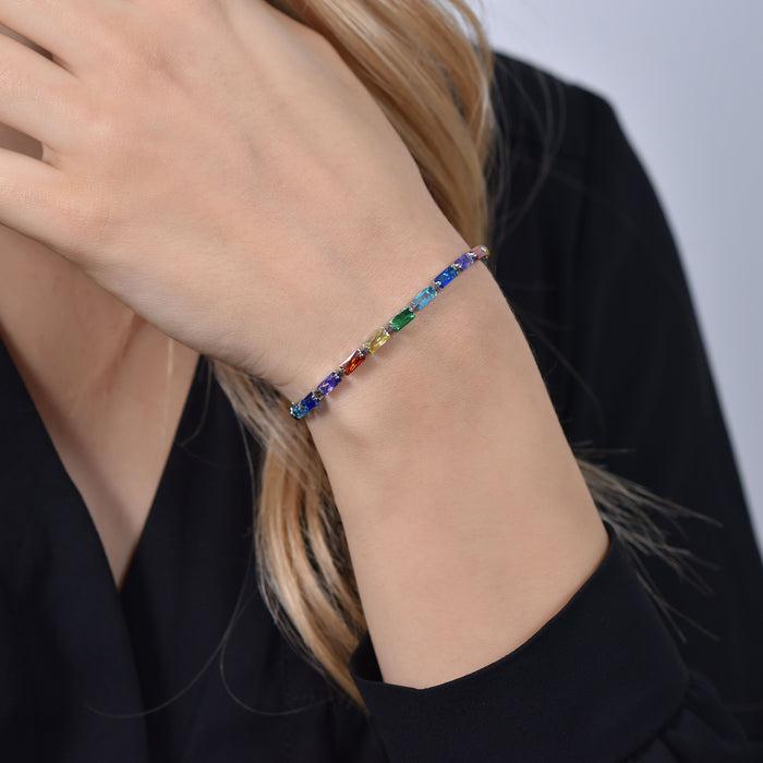 BRACELET DE TENNIS FEMME AVEC ZIRCONE BAGUETTE MULTICOLORE