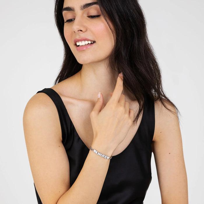 BRACCIALE DONNA IN ACCIAIO AMORE CON CRISTALLI BIANCHI