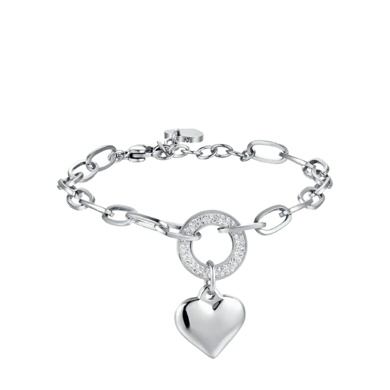 WOMEN'S BRACELET IN STEEL WITH HEART CIRCLE AND WHITE CRYSTALS