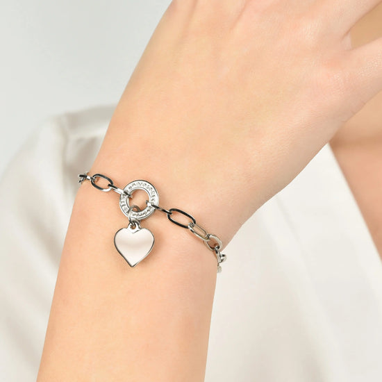 WOMEN'S BRACELET IN STEEL WITH HEART CIRCLE AND WHITE CRYSTALS