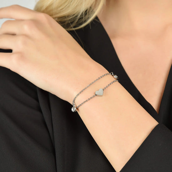 WOMEN'S STEEL BRACELET WITH HEART AND WHITE CRYSTAL