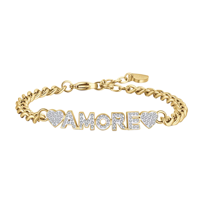 BRACELET FEMME EN ACIER DORÉ LOVE AVEC CRISTAUX BLANCS