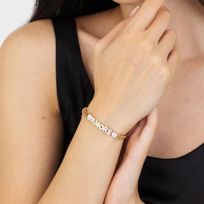 BRACELET FEMME EN ACIER DORÉ LOVE AVEC CRISTAUX BLANCS