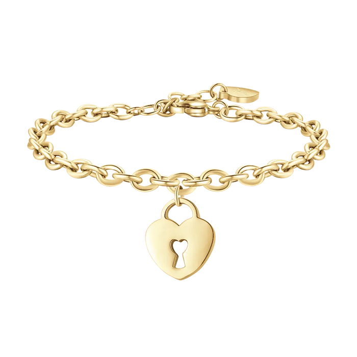 BRACELET FEMME EN ACIER DORÉ AVEC CADENAS COEUR