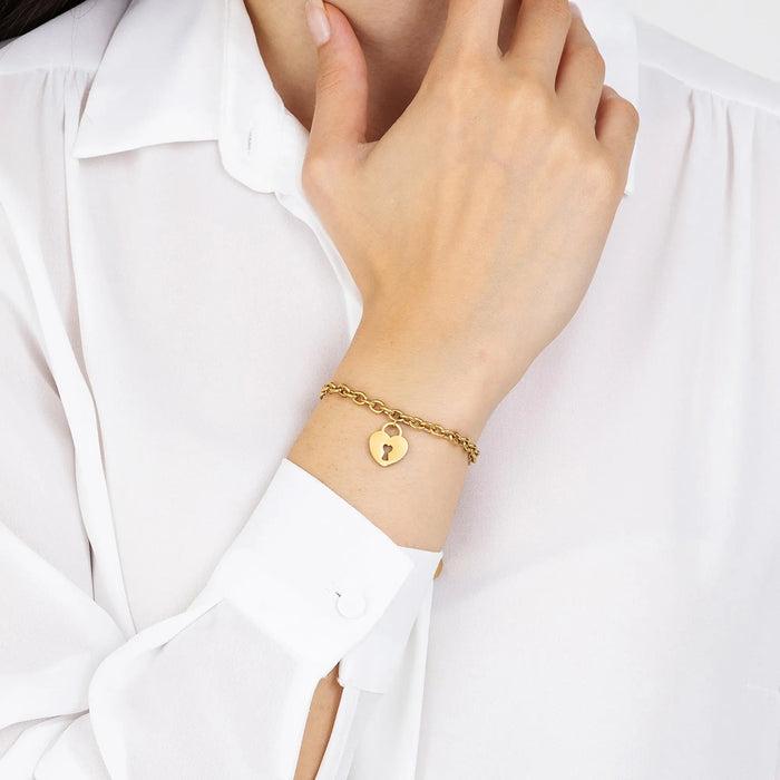 BRACELET FEMME EN ACIER DORÉ AVEC CADENAS COEUR