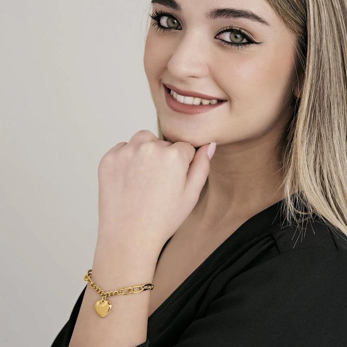 BRACCIALE DONNA IN ACCIAIO DORATO CON CUORE PIENO