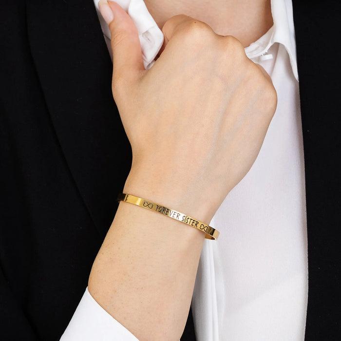 BRACELET FEMME EN ACIER DORÉ AVEC SŒUR POUR TOUJOURS