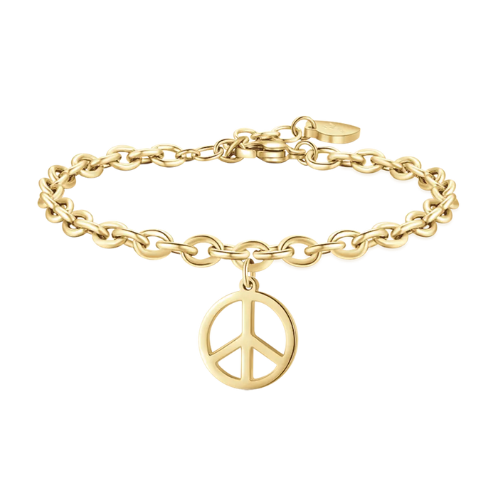 BRACELET FEMME EN ACIER DORÉ AVEC SYMBOLE DE PAIX
