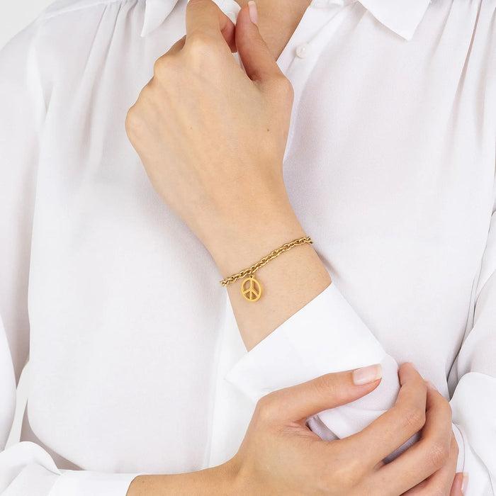 BRACELET FEMME EN ACIER DORÉ AVEC SYMBOLE DE PAIX