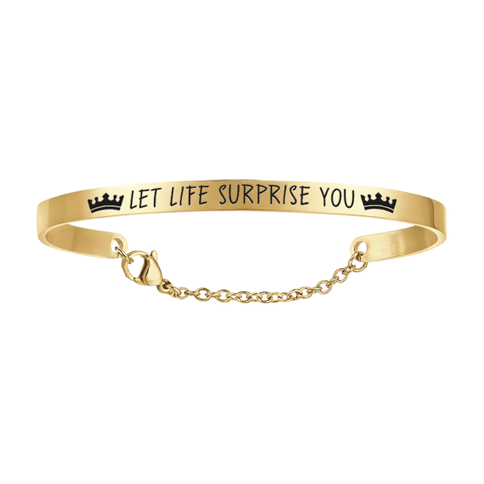 BRACELET FEMME EN ACIER DORÉ LAISSEZ LA VIE VOUS SURPRENDRE