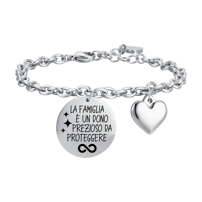 BRACCIALE DONNA IN ACCIAIO LA FAMIGLIA E' UN DONO PREZIOSO DA PROTEGGERE