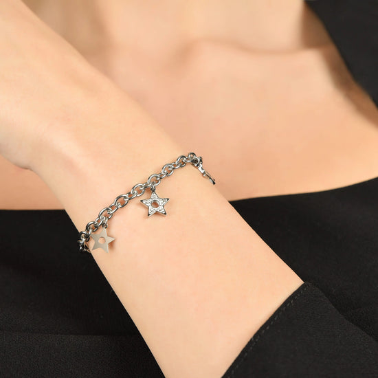 WOMEN'S MULTI-STRAIN BRACELET IN STEEL WITH STARS AND WHITE CRYSTALS