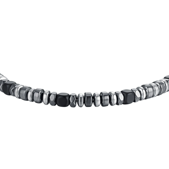 MEN'S BRACELET IN STEEL WITH GREY HEMATITE AND SILVER
