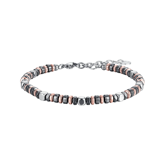 MEN'S BRACELET IN STEEL WITH GREY HEMATITE AND PINK IP