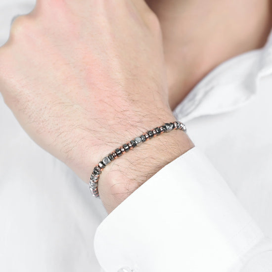 MEN'S BRACELET IN STEEL WITH GREY HEMATITE AND PINK IP