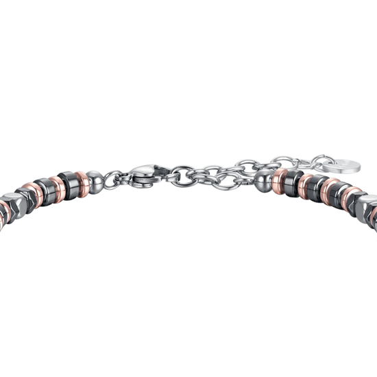 MEN'S BRACELET IN STEEL WITH GREY HEMATITE AND PINK IP