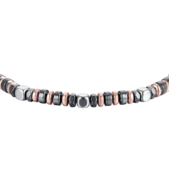 MEN'S BRACELET IN STEEL WITH GREY HEMATITE AND PINK IP