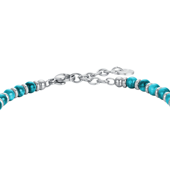 MEN'S STEEL BRACELET WITH BLUE STONES AND STEEL SPHERES