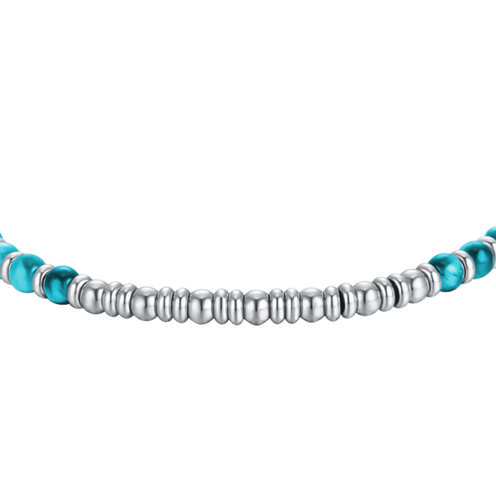 MEN'S STEEL BRACELET WITH BLUE STONES AND STEEL SPHERES