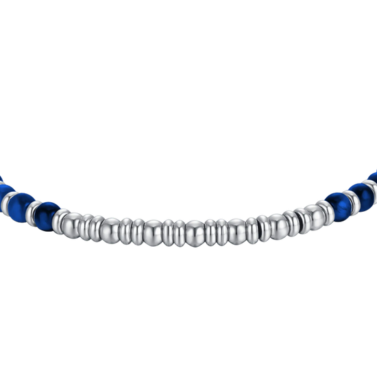 MEN'S STEEL BRACELET WITH LAPIS STONES AND STEEL SPHERES