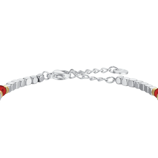 MEN'S BRACELET IN STEEL WITH RED STONES AND IP GOLD ELEMENTS