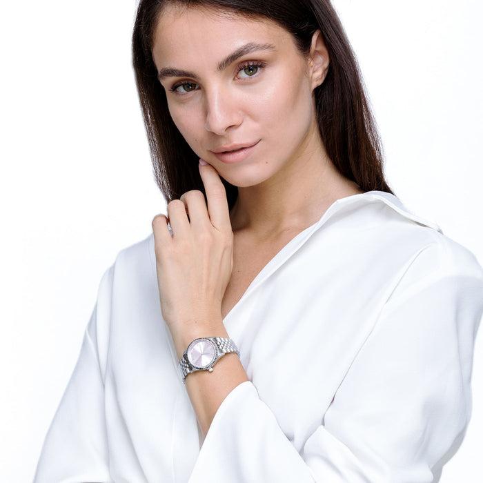 MONTRE FEMME AVEC BOÎTIER EN ACIER CADRAN ROSE