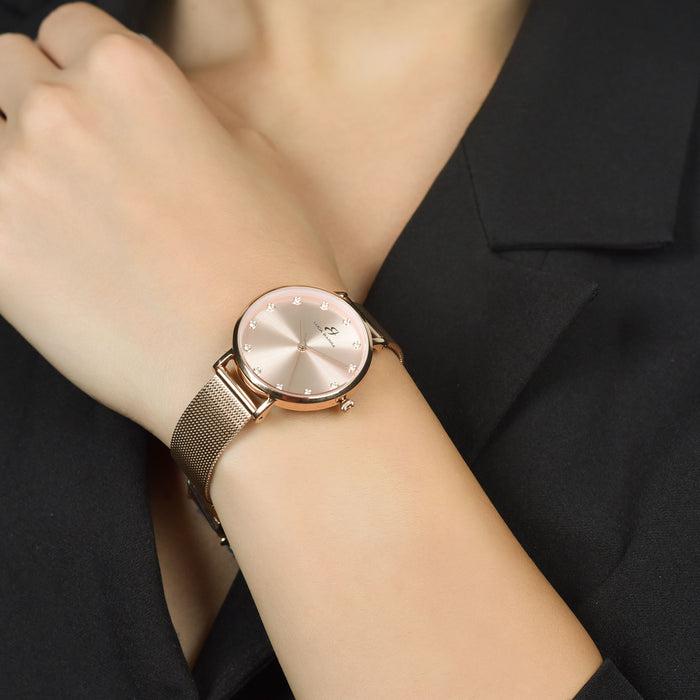 MONTRE FEMME EN ACIER ROSE AVEC BOÎTIER EN ACIER ROSE
